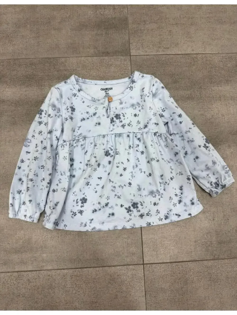 18m • OshKosh • Baby Toddler Girl • Light blue grey floral print long sleeve top